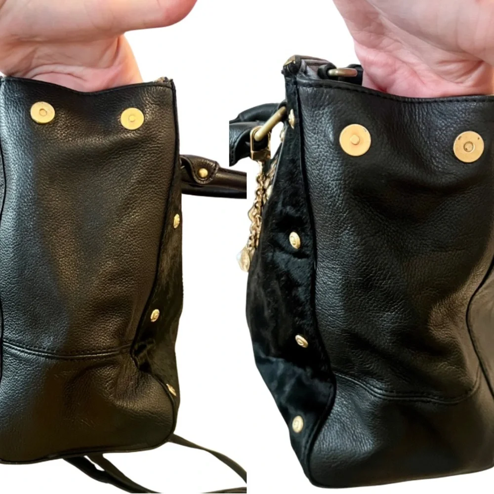 STEVEN by Steve Madden Haircalf & Leather Studded Satchel Crossbody Rare - Picture 3 of 7